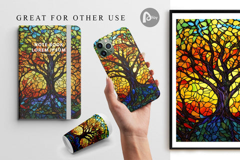 Digital Paper Stained Glass Tree Digital Pattern artnoy 