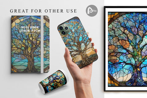 Digital Paper Stained Glass Tree Digital Pattern artnoy 