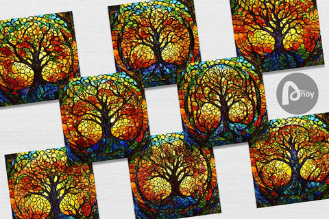 Digital Paper Stained Glass Tree Digital Pattern artnoy 