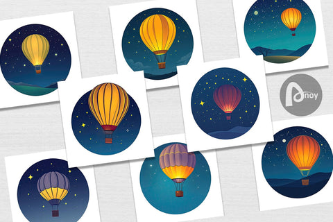 Digital Paper Starry Hot Air Balloon Digital Pattern artnoy 