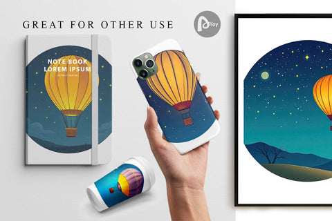 Digital Paper Starry Hot Air Balloon Digital Pattern artnoy 