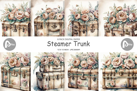 Digital Paper Steamer Trunk Digital Pattern artnoy 