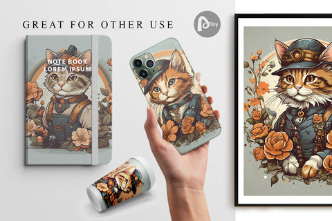 Digital Paper Steampunk Cat Digital Pattern artnoy 