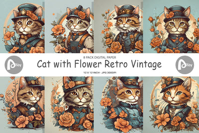 Digital Paper Steampunk Cat Digital Pattern artnoy 