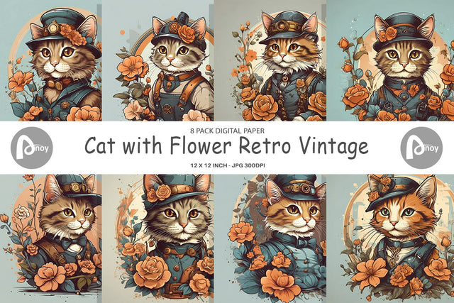 Digital Paper Steampunk Cat Digital Pattern artnoy 