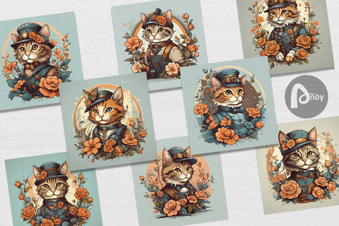 Digital Paper Steampunk Cat Digital Pattern artnoy 