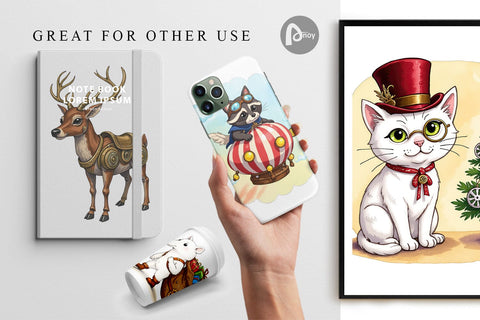 Digital Paper Steampunk Christmas Animals Digital Pattern artnoy 