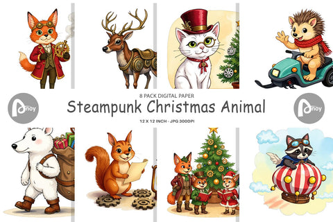 Digital Paper Steampunk Christmas Animals Digital Pattern artnoy 