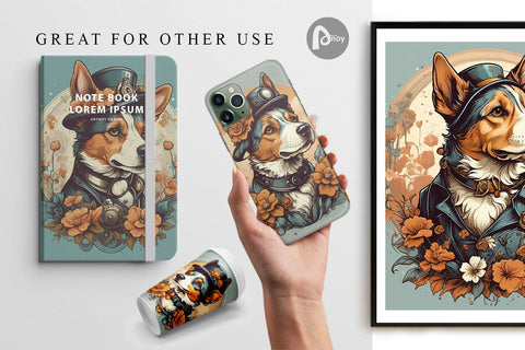 Digital Paper Steampunk Dog Digital Pattern artnoy 