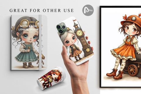Digital Paper Steampunk Dolls Digital Pattern artnoy 