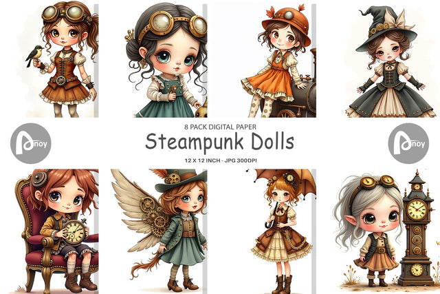 Digital Paper Steampunk Dolls Digital Pattern artnoy 
