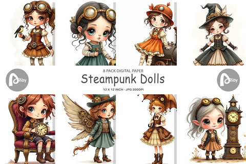 Digital Paper Steampunk Dolls Digital Pattern artnoy 