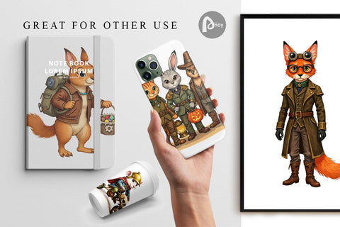 Digital Paper Steampunk Halloween Animals Digital Pattern artnoy 