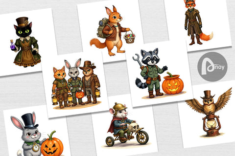 Digital Paper Steampunk Halloween Animals Digital Pattern artnoy 