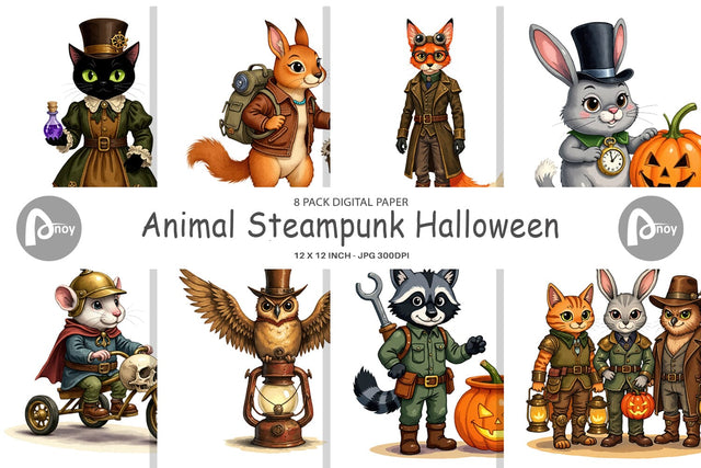 Digital Paper Steampunk Halloween Animals Digital Pattern artnoy 