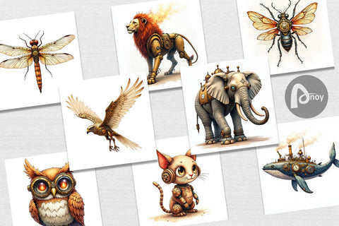 Digital Paper Steampunk Menagerie Digital Pattern artnoy 