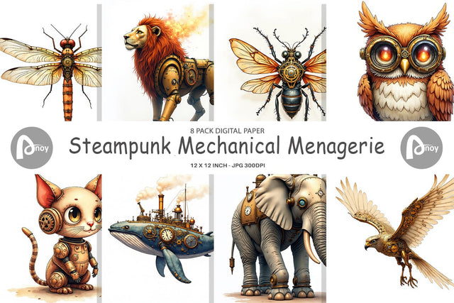 Digital Paper Steampunk Menagerie Digital Pattern artnoy 