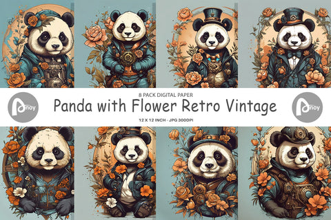 Digital Paper Steampunk Panda Digital Pattern artnoy 