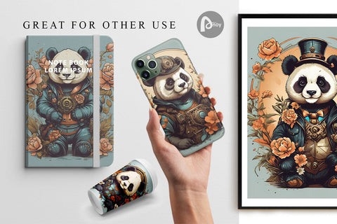 Digital Paper Steampunk Panda Digital Pattern artnoy 