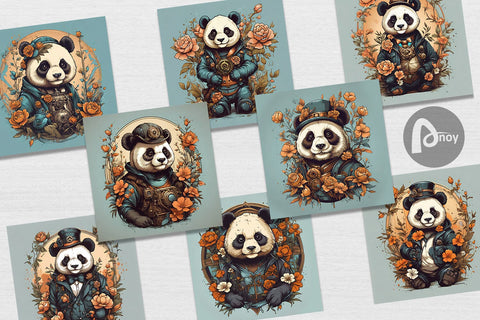 Digital Paper Steampunk Panda Digital Pattern artnoy 