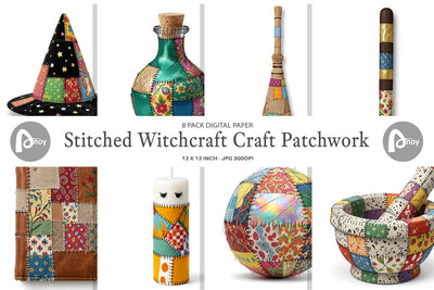 Digital Paper Stitched Witchcraft Craft Patchwork Digital Pattern artnoy 