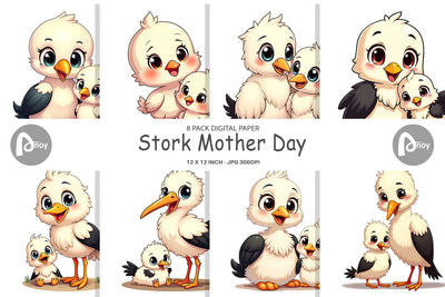Digital Paper Stork Mother's Day SVG artnoy 