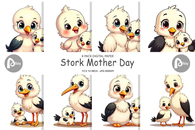 Digital Paper Stork Mother's Day SVG artnoy 