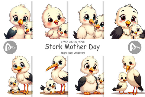 Digital Paper Stork Mother's Day SVG artnoy 