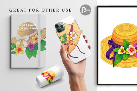 Digital Paper Straw Hat Digital Pattern artnoy 