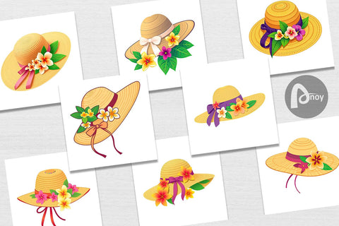 Digital Paper Straw Hat Digital Pattern artnoy 