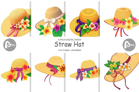 Digital Paper Straw Hat Digital Pattern artnoy 