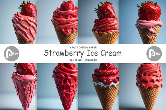 Digital Paper Strawberry Ice Cream Digital Pattern artnoy 