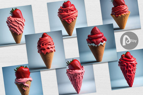 Digital Paper Strawberry Ice Cream Digital Pattern artnoy 