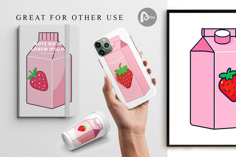 Digital Paper Strawberry Milk Carton Digital Pattern artnoy 