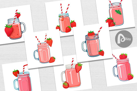 Digital Paper Strawberry Smoothie Digital Pattern artnoy 