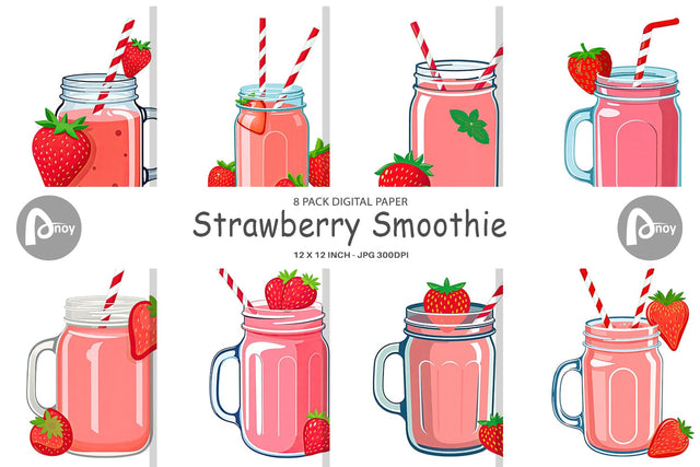 Digital Paper Strawberry Smoothie Digital Pattern artnoy 