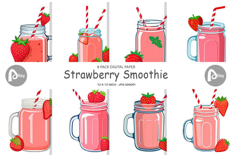 Digital Paper Strawberry Smoothie Digital Pattern artnoy 