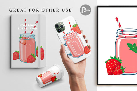 Digital Paper Strawberry Smoothie Digital Pattern artnoy 