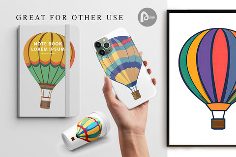 Digital Paper Striped Hot Air Balloon Digital Pattern artnoy 