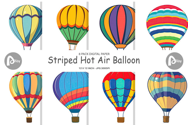 Digital Paper Striped Hot Air Balloon Digital Pattern artnoy 