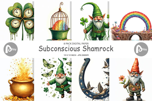 Digital Paper Subconscious Shamrock Dreamy Surrealist St. Paddy's Digital Pattern artnoy 