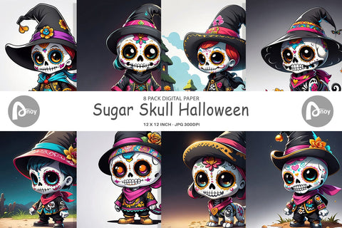 Digital Paper Sugar Skull Halloween Digital Pattern artnoy 