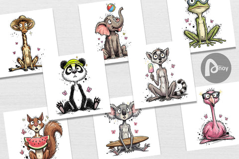 Digital Paper Summer Animal Sketch Party Digital Pattern artnoy 