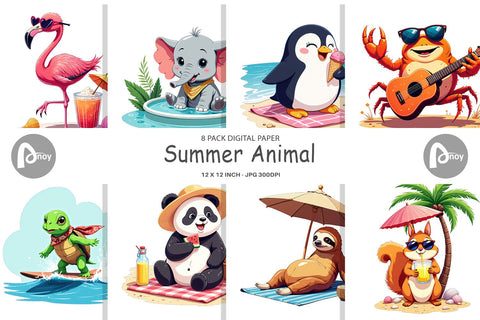 Digital Paper Summer Animals Digital Pattern artnoy 