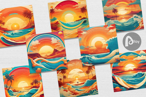 Digital Paper Summer Beach Sunset Digital Pattern artnoy 