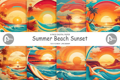 Digital Paper Summer Beach Sunset Digital Pattern artnoy 