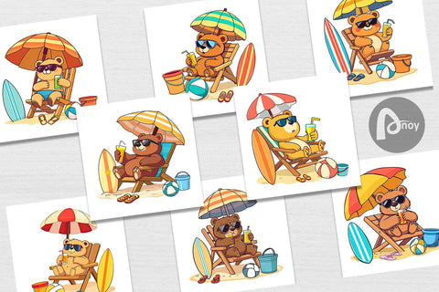 Digital Paper Summer Bear Digital Pattern artnoy 