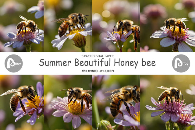 Digital Paper Summer Beautiful Honey bee Digital Pattern artnoy 