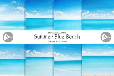 Digital Paper Summer Blue Beach Digital Pattern artnoy 