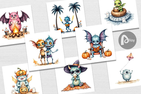 Digital Paper Summer Break Monsters Digital Pattern artnoy 